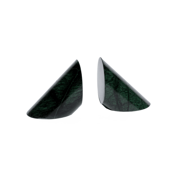 set of two cylinder of green marble cut in a triangle shape