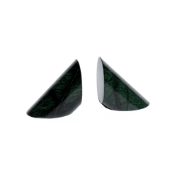 set of two cylinder of green marble cut in a triangle shape on white background